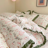 DAIIIBABYYY  -  French style pure cotton bed cover, four piece set on bed, 100 small floral all cotton duvet cover, bed sheet, lace style three