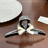 DAIIIBABYYY  -  New Creative Design Geometric Black And White Color Bowknot Hollow Hair Clip Retro Acetate High Ponytail Shark Clip