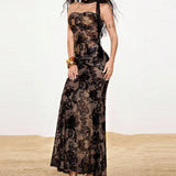 Daiiibabyyy  Sleeveless Slim Party Fishtail Dress Summer Off Shoulder Ribbon Maxi Dresses Sexy Tube Top Lace Embroidery Evening Dress