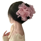 Daiiibabyyy  Sweet Mesh Flower Pearl Hair Clip for Women Gentle Elegant Pan Hair Shark Clip Temperament Girl Hair Accessories