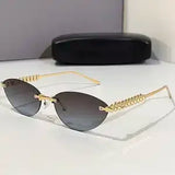 Daiiibabyyy  Retro Frameless Trimmed Cat Eye Rivet Small Frame Sunglasses for Men and Women Round Face Slimming Hip-hop Trampoline Sunglasses