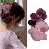 Daiiibabyyy Creative Design Phalaenopsis Flower Hair Claws Headwear Women Fashion Retro Pearl Floral Exaggerated Hairpin Hair Accessories
