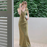Daiiibabyyy Sexy Backless Satin Midi Dress Women Green Elegant Korean Style Casual Bandage Dress Female Lace Vintage Party Dress Summer
