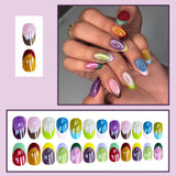 Daiiibabyyy  24pcs Retro Color Blocked Cat's Eye Press On Nails Colorful Short Almond French Style False Nails Ins Simple Acrylic Fake Nail