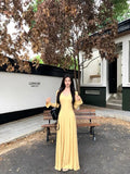 Daiiibabyyy  French Knitted Long Dress Coat Women's Early Spring Design Waist Cinching Gown Elegant Classy A- Line Skirt