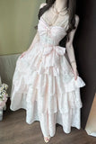 Daiiibabyyy  Coquette French Elegant Polka Dot Slip Dress Women Spaghetti Strap Lace Trim Ruched Waist Bow Ruffle Hem Maxi Party Outfit