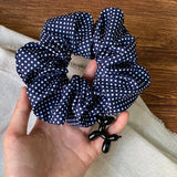 Daiiibabyyy  1PC Navy Blue Polka Dot Hair Accessory With Cute Black Balloon Dog Charm For Women, Fashionable Elastic Hair Tie For Daily Wear