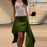 Daiiibabyyy  Summer Y2k Style Green Irregular Skirts Women Chic High Waist Ribbon Splice Mini Skirt Holiday Daily Date Party Street Wear