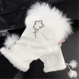 Daiiibabyyy  Winter Rabbit Fur Half Finger Sexy Leopard Gloves Fur Suede Adjustable Design Fingerless Y2K Gloves Padded Thickened Outdoor