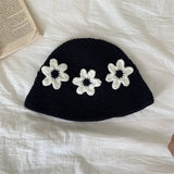Daiiibabyyy  Korean Sweet Three-dimensional Flower Hand-crocheted Bucket Hat Men's and Women's Spring and Summer Fashion Versatile Basin Cap