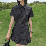 Daiiibabyyy  Shirt Collar Dress New Summer Design Little Black Dress China-Chic Style  birthday dress for women