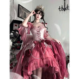 DAIIIBABYYY  -  Princess Dress Christmas Outfit New Year Gradient Plum Blossom Red Lolita Dress Flower Wedding Noble Daughter's Evening Gown