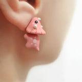 Daiiibabyyy Asymmetric Cute Little Mouse Cheese Earrings Ms New Tide Sweet Temperament Earring Personality Drip Oil Jewellery
