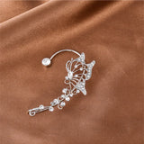 Daiiibabyyy  Sparkling Crystal Elf Butterfly Ear Cuff Without Piercing Clip Earrings Elegant Ear Clip For Women Exquisite Ear Cuff