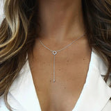 Daiiibabyyy S925 Sterling Silver Double-Deck Circle Zircon Pendant Long O-Chain Choker Necklace 2024 Spring Women Wedding Fine Jewelry