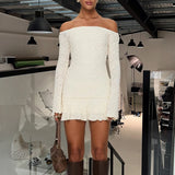 Daiiibabyyy  Sexy 2025 One-Shoulder High Street Mini Dress Women Fashion Soft Long Sleeve Solid Party Dress Casual Solid Color Ruffles Dress