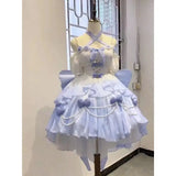 DAIIIBABYYY  -  Gradient Blue Light Flower Wedding Hollow Out Front Short Back Long Lolita Fine Shine Lolita Pengpeng Heavy Industry Princess