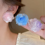 Daiiibabyyy Minar Korean Style Clear Multicolor Acrylic Flower Dangle Earrings for Women Large Floral Statement Earring Every Day Jewelry