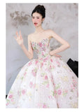 Daiiibabyyy  Vintage Long Wedding Dresses Women Strapless Photos Shoot Princess A-line Wedding Ball Gown 3D Floral Appliques Bridal Gowns