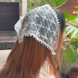 Daiiibabyyy  Spring Summer Floral Hair Scarf Elegant Headwrap Women French Country Style Lace Mesh Triangle Scarf Bohemian Hair Accessories