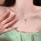 Daiiibabyyy  Old Wind Imitation Sea Blue Treasure White Crystal Freshwater Pearl Glass Pendant Women's Banquet Jewelry Sea Necklace