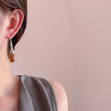 Daiiibabyyy  Simple Coffee Color Resin Water Drop Long Dangle Earrings for Women Femme Silver Plated Metal Hooks Casual Holiday Jewelry