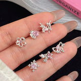 DAIIIBABYYY  -  Sweet Cool INS Pink Color Rhinestone Crystal Geometry Stud Earrings Set Women Korean Fashion Kpop Tassel Earring Jewelry