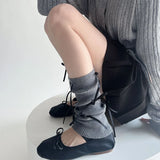 DAIIIBABYYY  -  Korea Women Y2K Ballet Tie Bow Knit Leg Socks Strap Pink Leg Warmers Long Calf Sweet Japanese Leg Covers Clothing Accessories