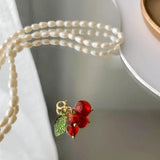 DAIIIBABYYY  -  Elegant Pearl Cherry Pendant Necklace for Women Sweet Choker Necklaces Neck Chain for Wedding Party Jewelry Gift