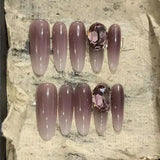 Daiiibabyyy 10pcs Gradient Purple Medium Artifiicla Nails Handmade Acrylic Ballerina Press on Nails Round Head False Nails with Glue