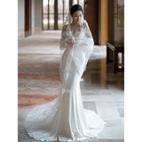 Daiiibabyyy  White Light Luxury Stain Appliques Wedding Dresses Elegant Strapless Off The Shoulder Bride Dress Sexy Mermaid Vestidos De Novia