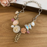 Daiiibabyyy  New Strawberry Necklace Set INS Trendy Cherry Flower Cherry Butterfly Pendant Choker for Women Jewelry