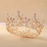 Daiiibabyyy  Baroque Pink Black Crystal Rhinestone Round Crown Tiara Hair Jewelry Wedding Hair Accessories Bridal Queen Party Crowns