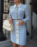 DAIIIBABYYY  -  Tweed Buttoned Coat & High Waist Skirt Set Women Two Pieces Suits