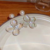 DAIIIBABYYY  -  Creative Design Acrylic Transparent Flower Drop Dangle Earrings for Women Charm Big Pearl Stud Earring Party Jewelry Accessories