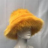 Daiiibabyyy  y2k Fluffy Faux Fur Bucket Hat Women Rabbit Fur Warm Thick Plush Winter Hat Lady Luxury Fashion Furry Panama Fisherman Cap