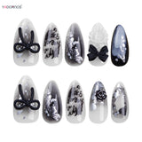 Daiiibabyyy -  Fake Nails Almond Shape Black Gradient 3d Butterfly Stars Love Heart With Sequin Decorations 2024 For Professional Salon Art