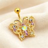 Daiiibabyyy  Cute Multicolor Rhinestone Hollow Butterfly Navel Rings For Women Vintage Gold Color Belly Button Nail Body Piercings Jewelry