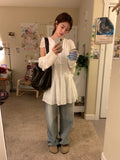 Daiiibabyyy  Retro Korean Sle ort Sve Hollow out Trim Button Slimming Casual Dr Unique SEI Girl Feeling High Waist Commute Dr