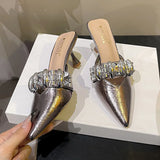 Daiiibabyyy  Metal Buckle Pointed Toe High Heels Slippers Women Summer New Fashion Slides Female Elegant Sandals for Women Zapatos De Mujer