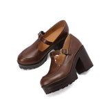 DAIIIBABYYY  -  Women's Platform Chunky High Heels Fashion Ankle Buckle Strap Round Toe Mary Jane Style Suitable for Work, School, Parties