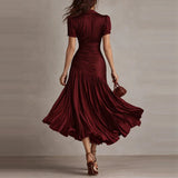 Daiiibabyyy  Collar solid color shirt dress, spring fashion casual short sleeved high waisted dress elegant commuting summer long skirt