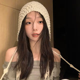 Daiiibabyyy  Korean Winter Wool Tassel Knitted Ear Protection Hat for Women Winter Warm Crochet Earmuffs Caps Girl Pullover Beanie Bonnet