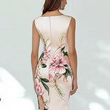 DAIIIBABYYY  -  New Office Elegant V Neck Women's Dress Spring Floral Print Slim Party Dresses Summer Sleeveless Back Zippers Holiday Dress