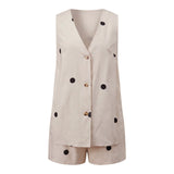Daiiibabyyy  Women's 2 Piece Shorts Outfits Sleeveless V Neck Dot Print Button Up Tank Tops Shorts Sets