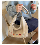 Daiiibabyyy  Fashion Preppy Letter Embroidery Shoulder Bag Vintage Y2k Aesthetic Kawaii Women's Handbags Casual All Match Ins Crossbody Bags