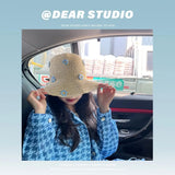 DAIIIBABYYY  -  Sweet and Cute Blue Small Flower Grass Hat for Women's Beach Sunshade Summer Beach Sunscreen Little Fresh Fisherman's Hat