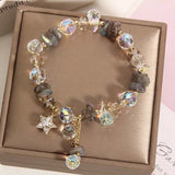 Daiiibabyyy  Fashion Purple Crystal Bead Bracelet For Women Exquisite Shiny Zircon Pentagram Pendant Bracelet Wristband Jewelry Gift