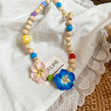 DAIIIBABYYY  -  Fashion Natural Wood Beads Necklaces for Women Bohemian Colorful Bead Egg Flower Necklaces Exquisite Girl Party Jewelry Gifts