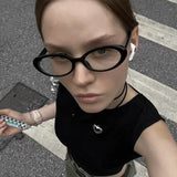 DAIIIBABAYYY  -  Retro Anti-Blue Light Glasses Women Sweet Girls Y2K Oval Frame Narrow Spectacles Eye Protection Vintage Computer Reading Eyewear